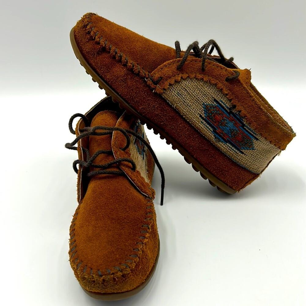 MINNETONKA EL PASO ll AZTEC DESIGN WOMEN BOOT SIZE 6 BROWN SUEDE